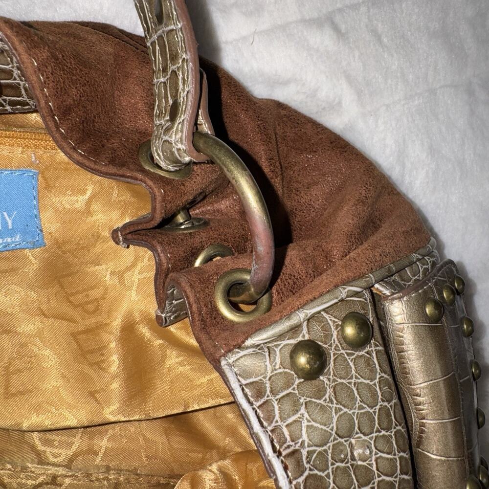 Vintage Kathy Van Zeeland Brown Suede Hobo Shoulder Bag Croc Embossed Y2K Purse - Picture 6 of 11